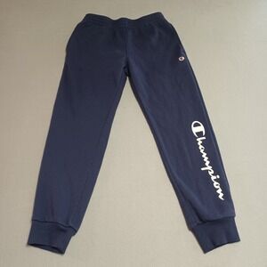 Champion Boys Navy Blue Fleece Joggers Sweatpants Script Logo Size L 10/12